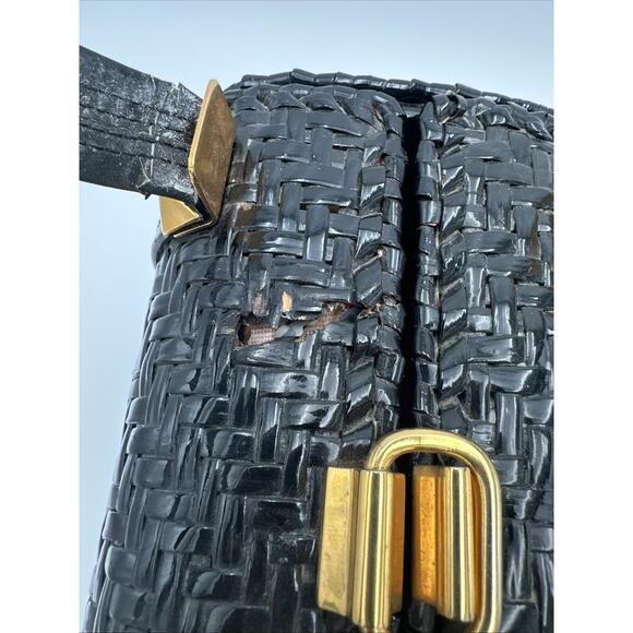 Vintage RODO Black Lacquered Wicker Basket Satchel Handbag - Picture 6 of 16